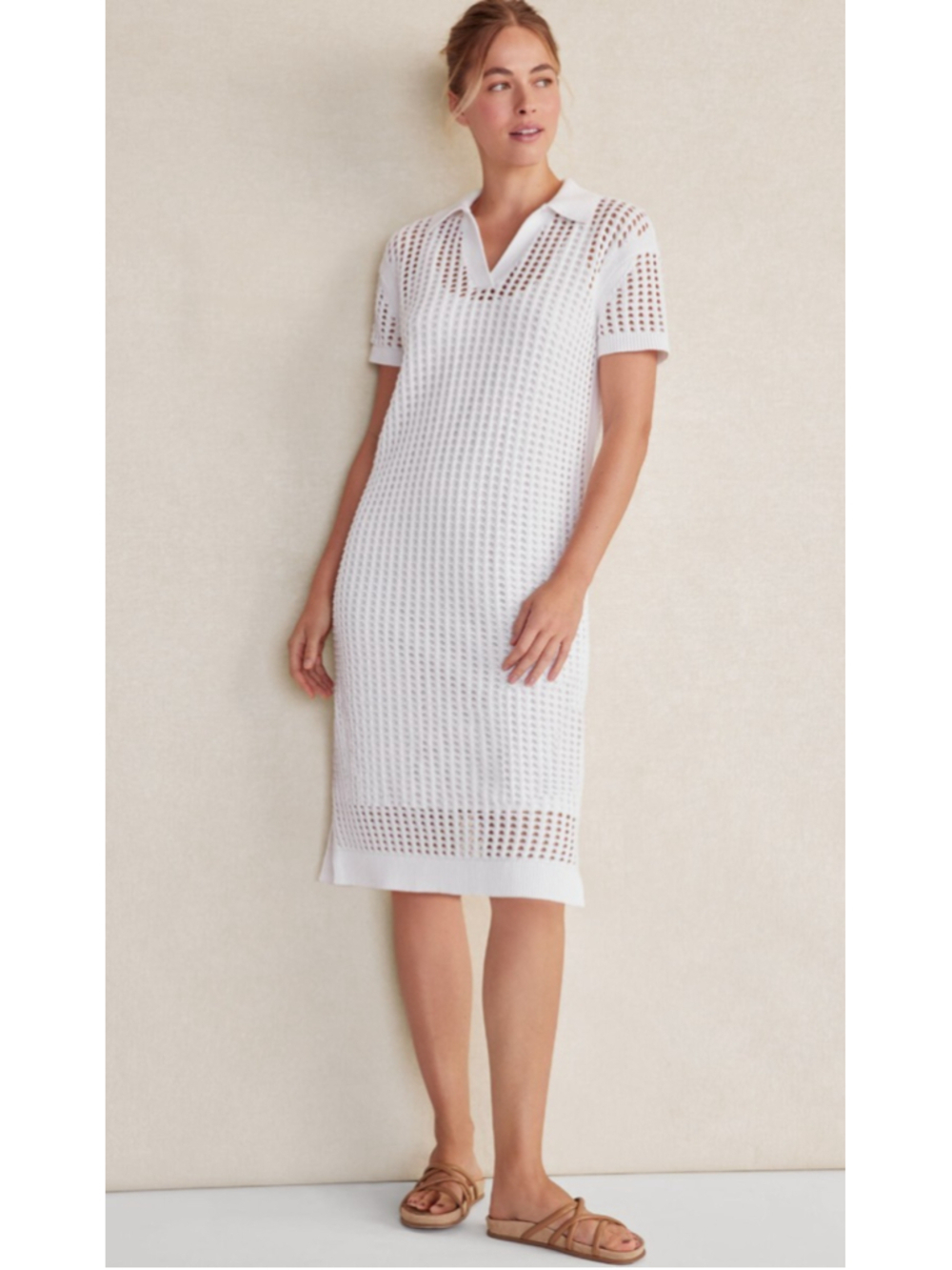 Haven Well Within Open Stitch Crochet Midi Dress White Organic Cotton Sz S Beach